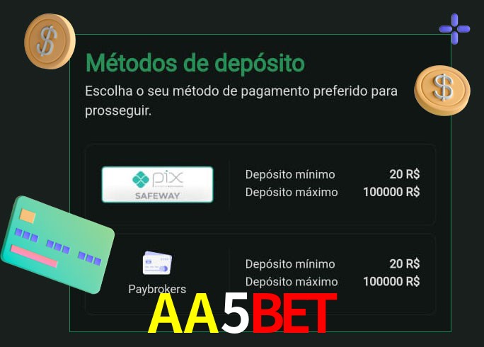 O cassino AA5BET oferece uma grande variedade de métodos de pagamento